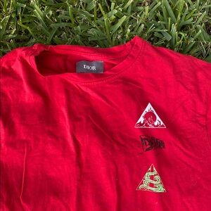 Dior Red Tee with Graphic Triangles